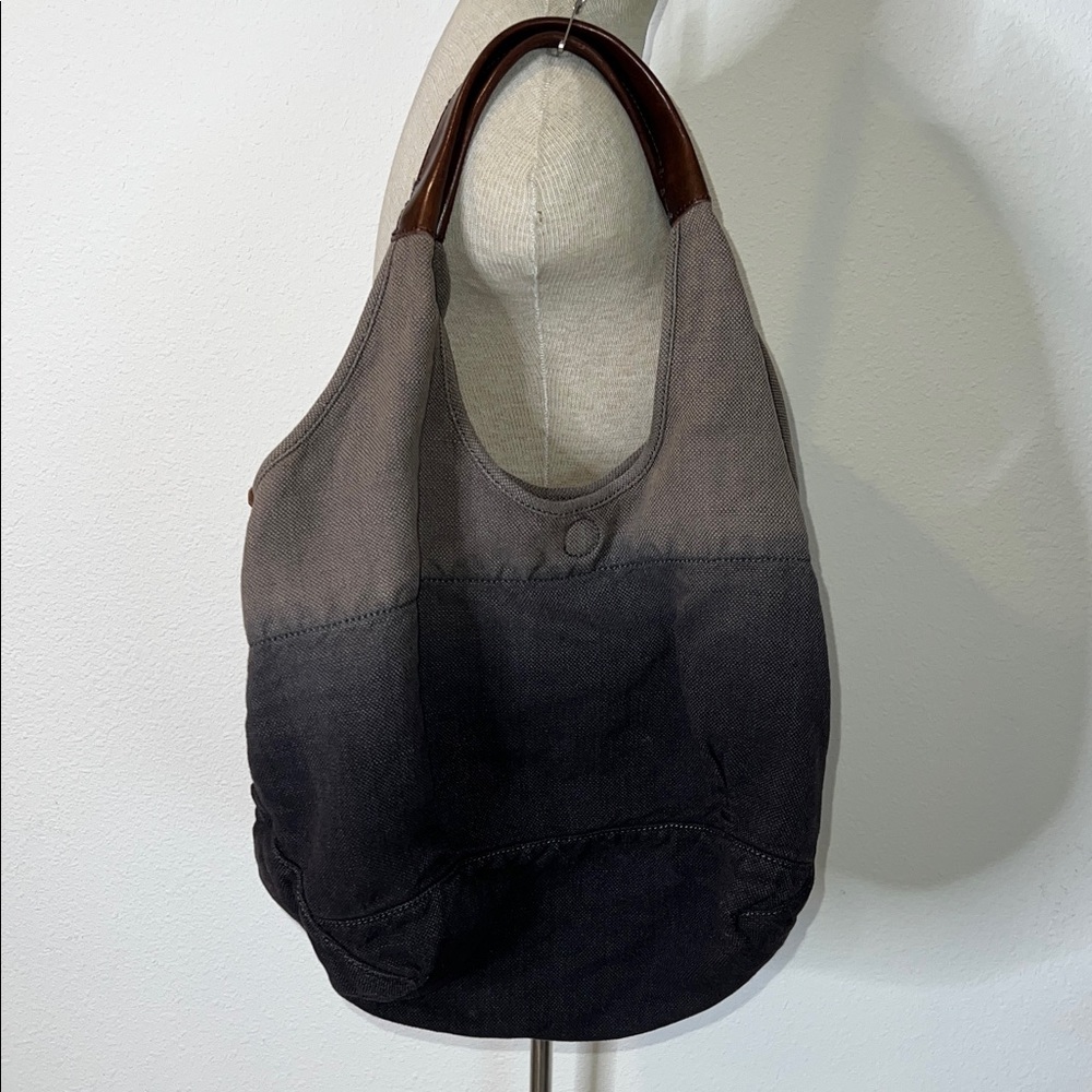 49 Square Miles Ombré Canvas Tote Hobo Bag with Leather Trim
